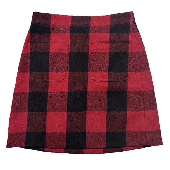 J.Crew Red Black Plaid Wool Blend Mini Skirt Size 00 Classic Preppy Timeless - Picture 2 of 7